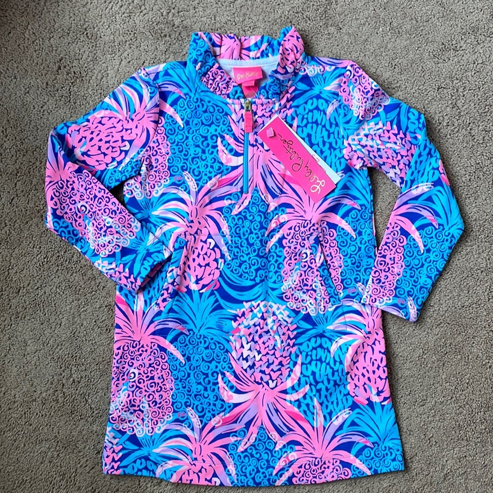 Lilly Pulitzer Little Girl Skipper Ruffle Popover Borealis Blue Print